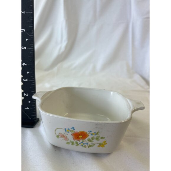 CorningWare Floral Design Square Baking Dish 1 Cup White Ceramic Vintage Kitchen - Picture 2 of 2